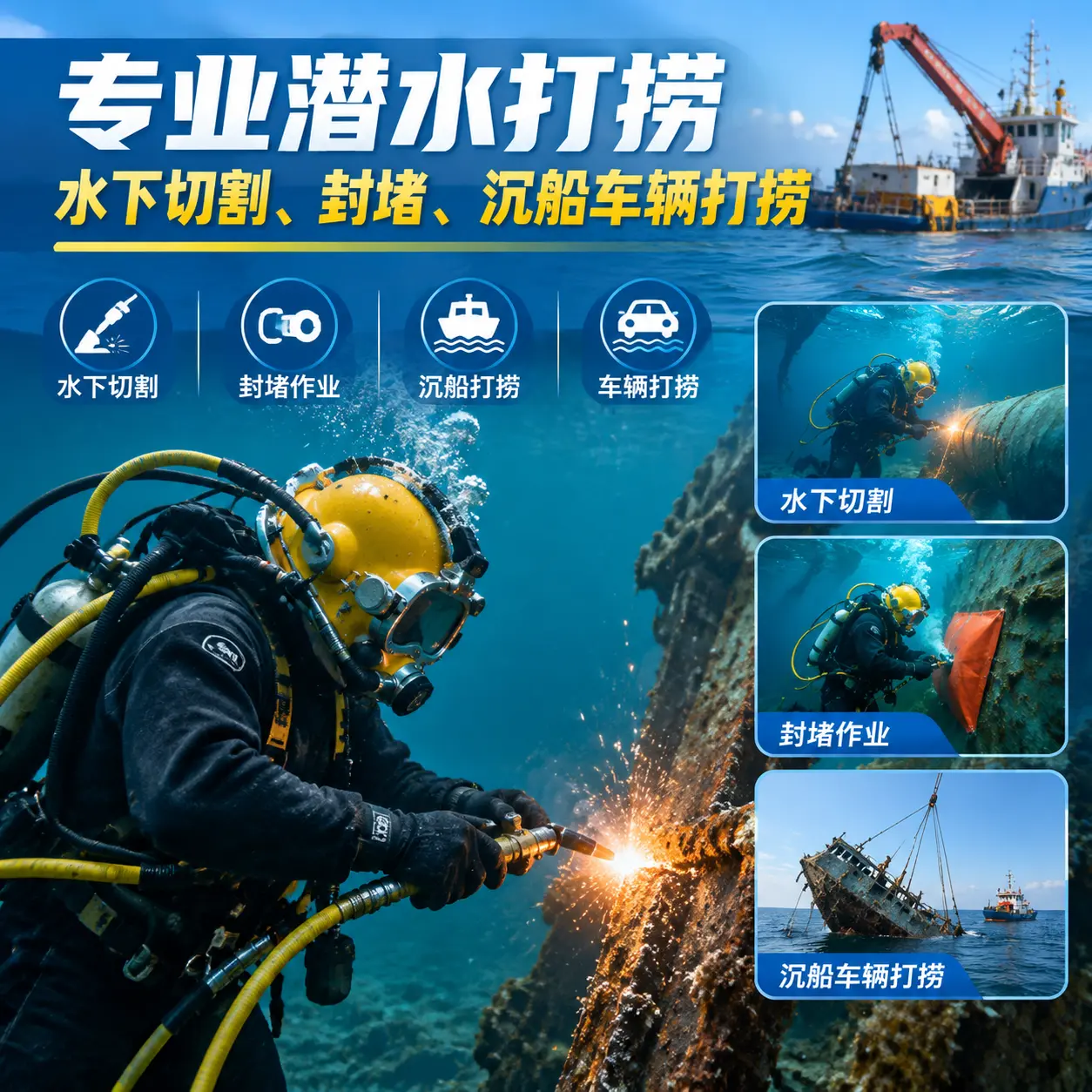 专业潜水打捞｜水下切割、封堵、沉船车辆打捞宁都